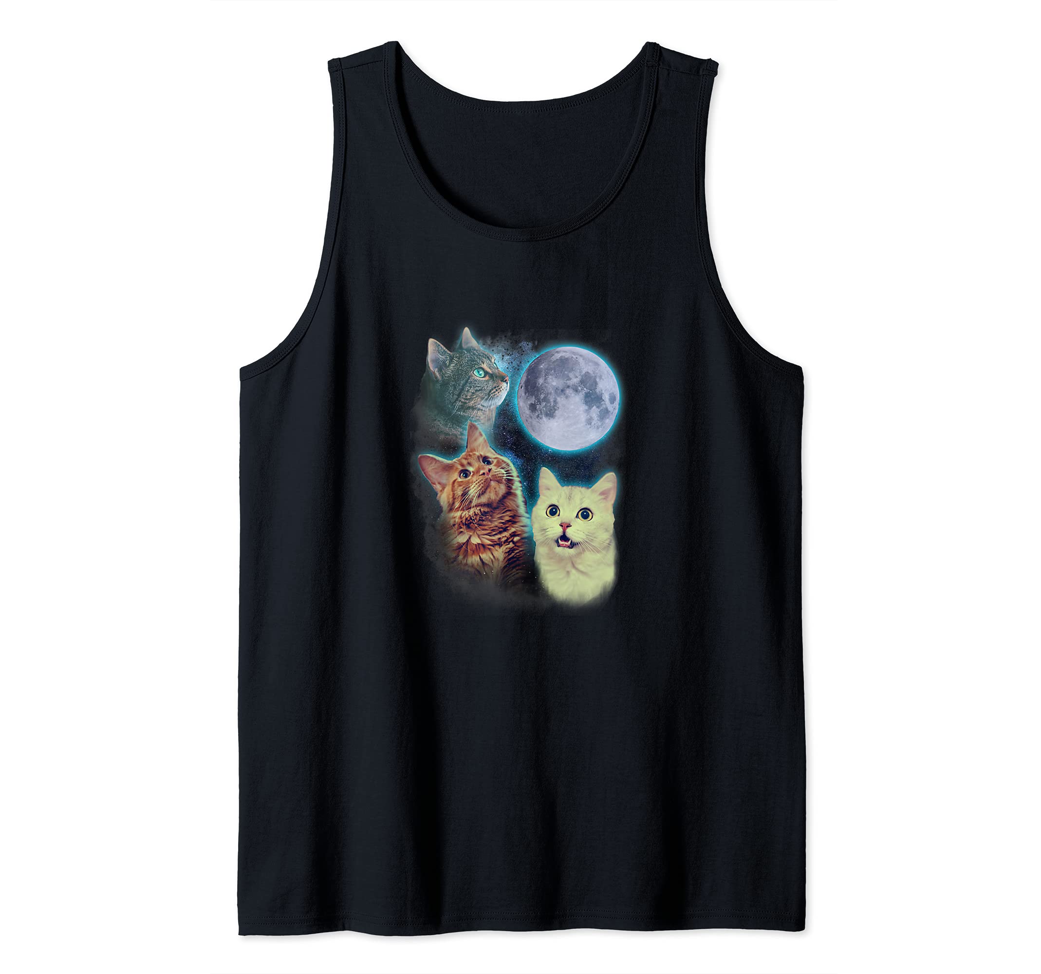 Three cat moon Tank Top, Black, S