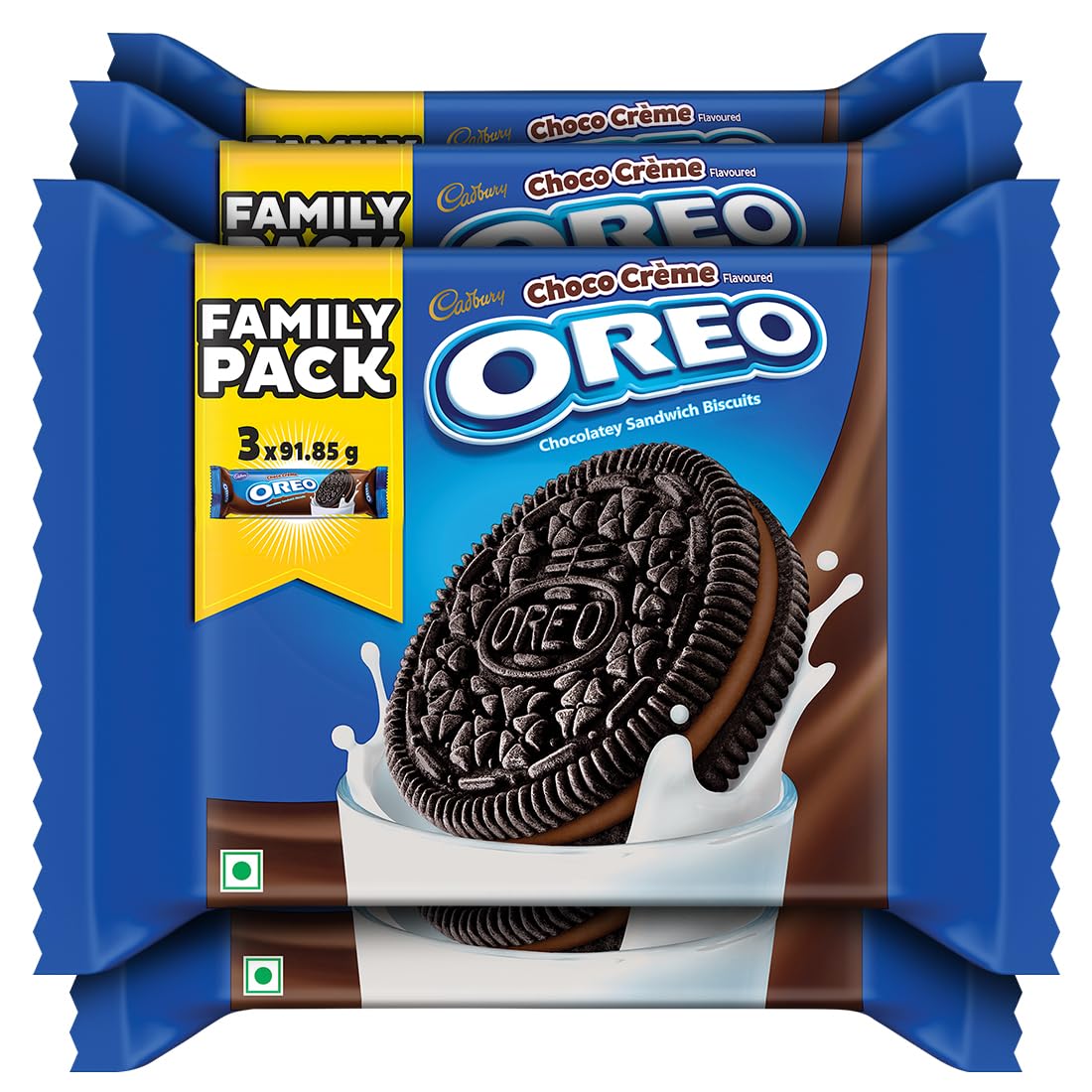Oreo Cadbury Chocolate Flavour Crème Sandwich Biscuit Family Pack, 275.55 G (Pack of 4)