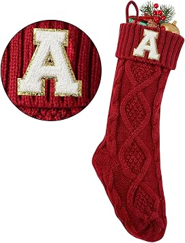 Monogram Christmas Stockings with Initials Letter 18" Stockings for Christmas Party Decoration Red A