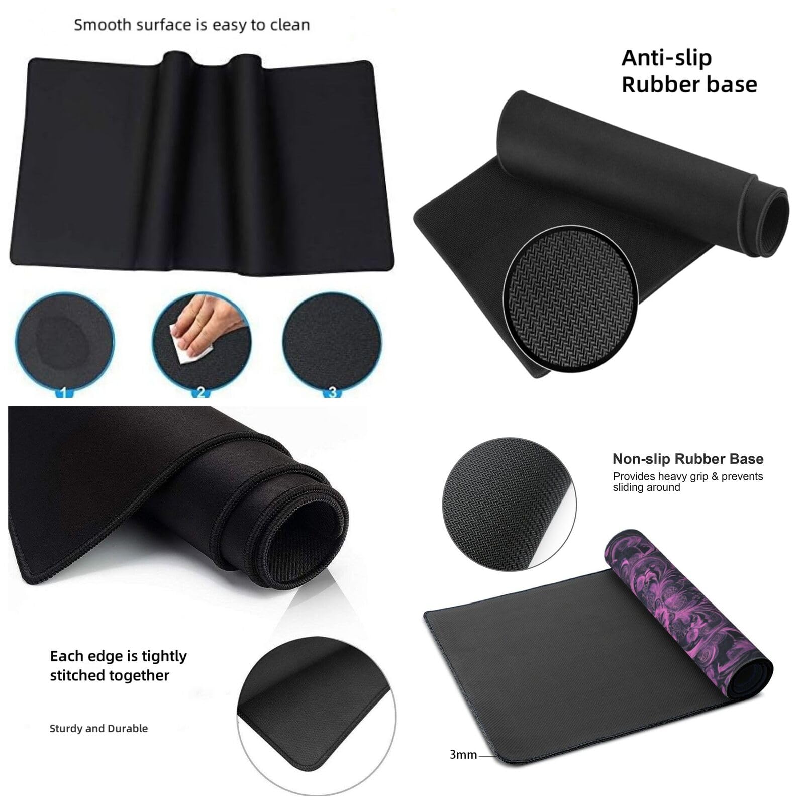 Tappetino Mouse XXL Fiore & Viola, 100 x 50 cm Tappetino da Scrivania G446 | Tappetino per Mouse, Base in Gomma Antiscivolo, Superficie Impermeabile, Bordi Cuciti, Tappetino Scrivania per Ufficio, Gioco
