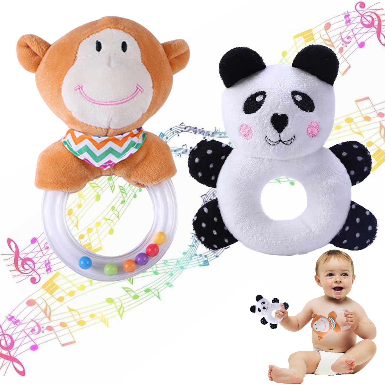 TYXHXTF 2 Pcs Sonajero Peluche, Sonajero de Juguete Muñeca de Peluche, Sonajero Peluche Juguete para Bebé, Regalos Bebes Recien Nacidos Originales, Juguetes de Animales Suaves Sonajeros