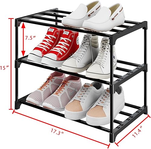 Miniatura 3 de Zapatero pequeño de 4 niveles, organizador de almacenamiento estrecho y apilable, de metal resistente, ampliable, para entrada, pasillo, armario,