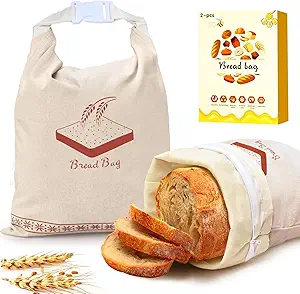 Mosucoirl Beeswax Bread Bags 2 Pack, Reusable Bread Storage Boxes for Homemade Sourdough, Cotton Food Bags Loaf Containers to Keep Fresh Large