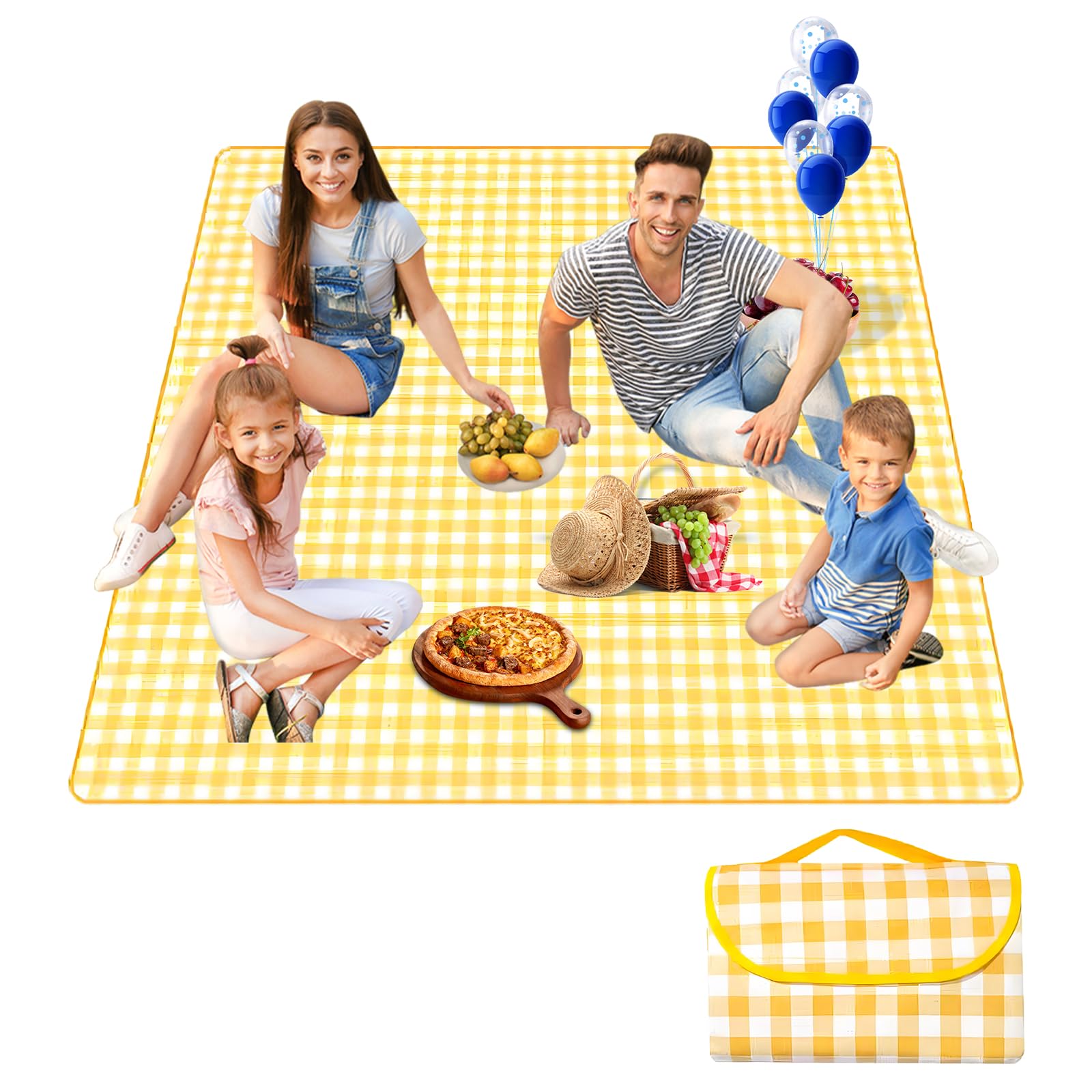 300cm*200cm Coperta picnic impermeabile，Stuoia Campeggio，Portatile Tappetino da Spiaggia Pieghevole,Coperta da Picnic con Manici per Campeggio All'aperto,Viaggi,Parchi，Spiaggia, Prato (Giallo)