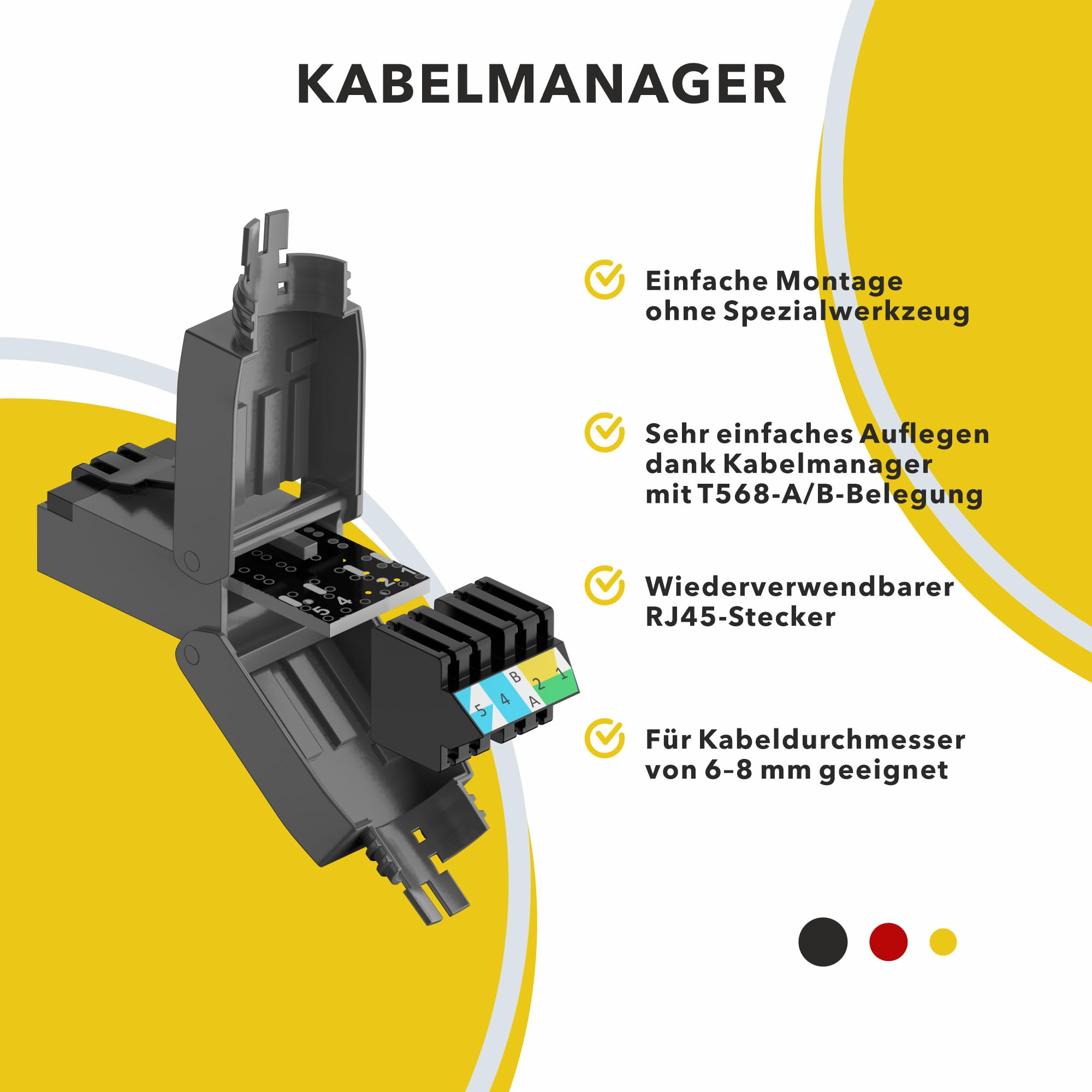 RedStar24 RJ45 Stecker Werkzeuglos CAT 7 CAT 8 Netzwerkstecker für Verlegekabel CAT8 CAT7 CAT6a LSA Feldkonfektionierbarer LAN Crimpstecker Geschirmt bis 40 Gbps 2000MHz 12 Stück