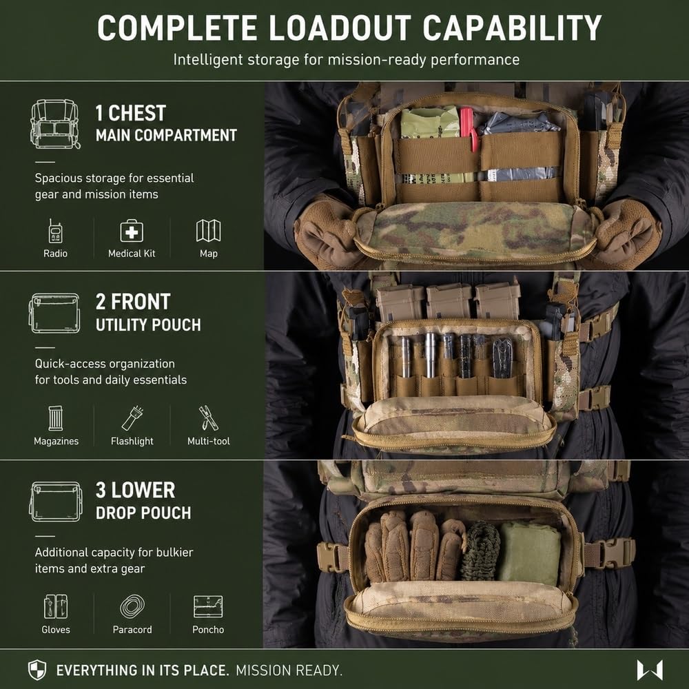Conjunto De Plataforma Pecho Con Arnés Táctico D3CRM, Sistema Bolsa Modular Gran Capacidad For Actividades Equipo, Airsoft
