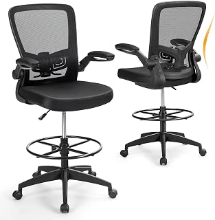 COSTWAY Silla Escritorio con Respaldo Alto, Silla Oficina Reposabrazos Abatibles de 90°y Anillo de Reposapiés, Altura Ajustable, Cadeira Escritorio Giratoria de 360°