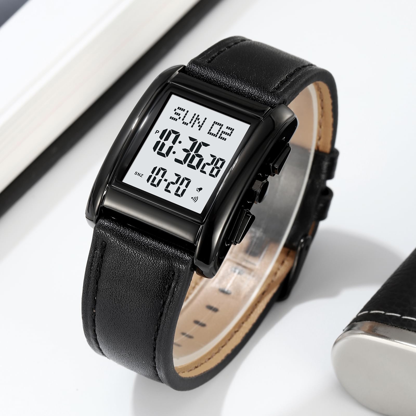 Gosasa Orologio sportivo casuale dell'acciaio inossidabile della vigilanza di Digital degli uomini | Orologi rettangolari impermeabili con display luminoso