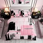 Feelyou Abstract Bed Set Includes Comforter, Sheet Set, Pillowcases & Pillow Covers Modern Abstract Art 7 Piece Bedding Set Children Pink Black Pattern Bedding Set Full Size