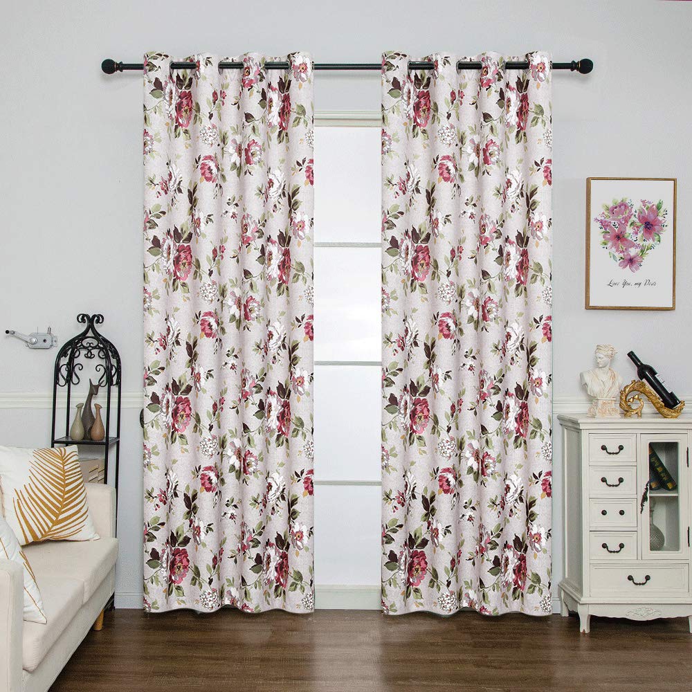 SecretBay Top Grommets Floral High Shading Blackout Curtains for Living Room Bedroom Flower Drapes with Grommets for Living Room 1 Panel 52x84 Red Rose