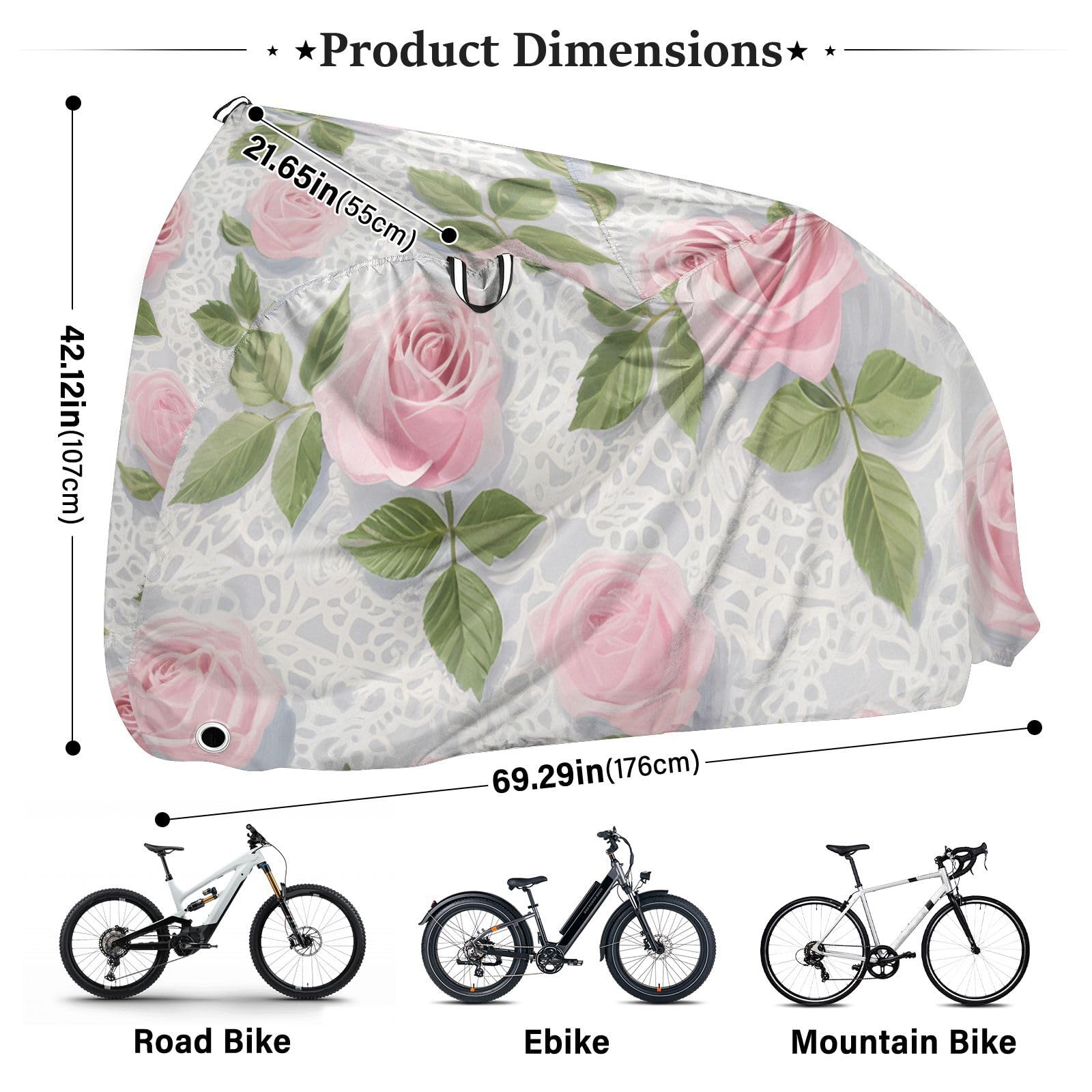 Housse de vélo imperméable en dentelle rose avec trous de verrouillage, anti-poussière, pluie, neige, UV, convient à la plupart des vélos d'appartement imperméables
