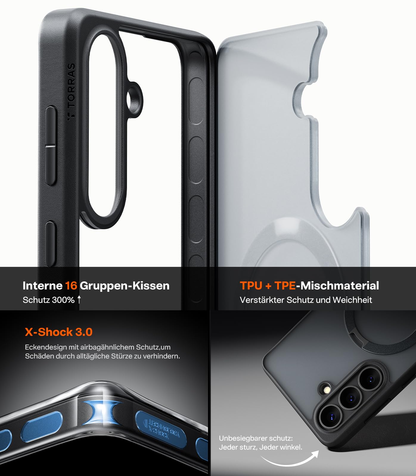 TORRAS Ostand Q3 Spin für Samsung Galaxy S26 Hülle (360° Langlebig Ständer für Magsafe) TOP Militärschutz Stoßfest Kratzfeste Dünn Super Haptik Matt Handyhülle Samsung S26 Case Schutzhülle Schwarz