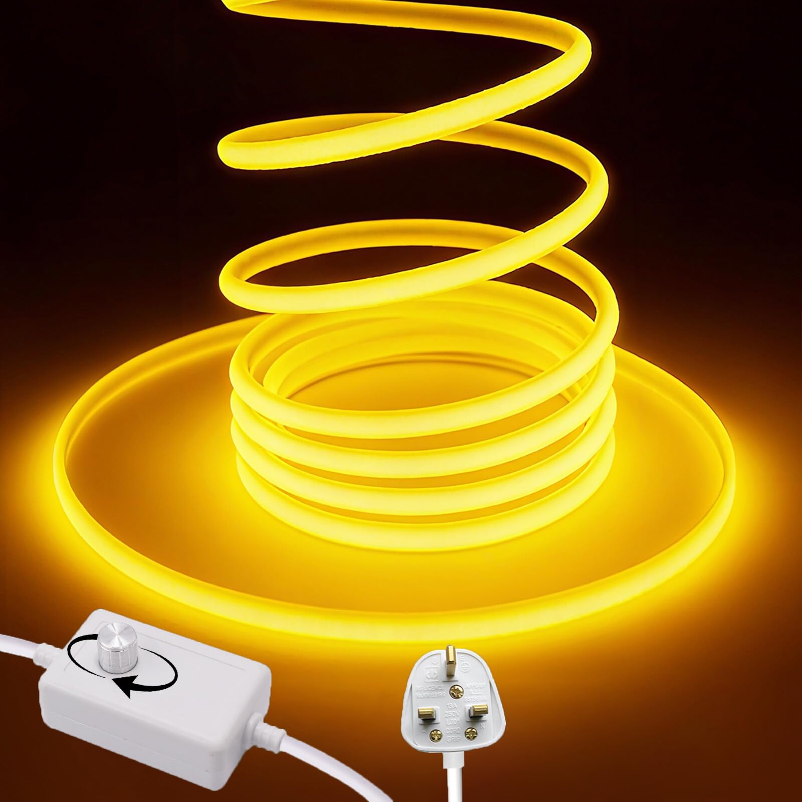 Wisada 220V Dimmable COB LED Neon Light Strip [8m, Yellow], IP65 Waterproof Flexible，288 LEDs/m Cuttable FCOB LED Rope Light, DIY Design, Home Store Decorative Light Strip