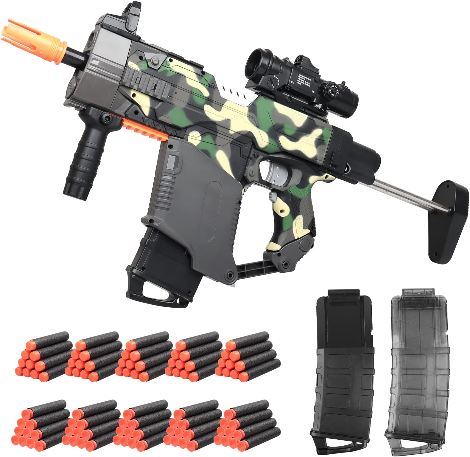 Automatic Toy Gun for Nerf Guns Sniper Soft Bullets, 3 Modes DIY Electric Foam Blaster with 2 Clips Magazines, 100 Nerf Gun Darts Shooting Game Birthday Gifts for Kids 8-12 Year Old Boys