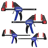 WORKPRO Einhandzwingen Set 4 Stück Schraubzwingen Spanner, Spannweite 120mm/150mm, Dehnbereich 200mm/285mm, Spannkraft 23kg/68kg, Stahl und Nylon für präzises Fixieren