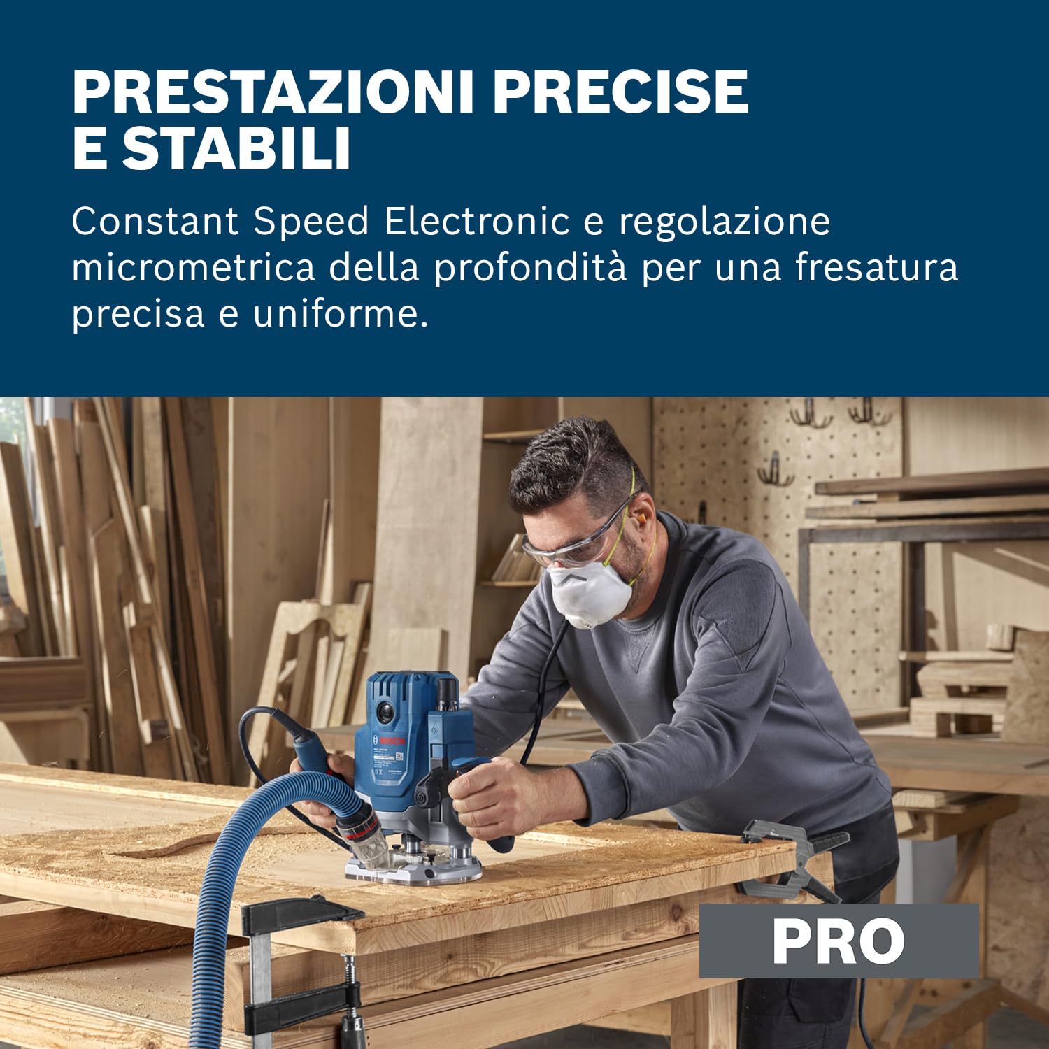 Bosch Professional Fresatrice a filo GOF 20-12 (incl. aspiratore, rullo e guida parallela, perno di centraggio, chiave a bussola, set di pinze 12 mm, 8 mm, manicotto di guida 17 mm)
