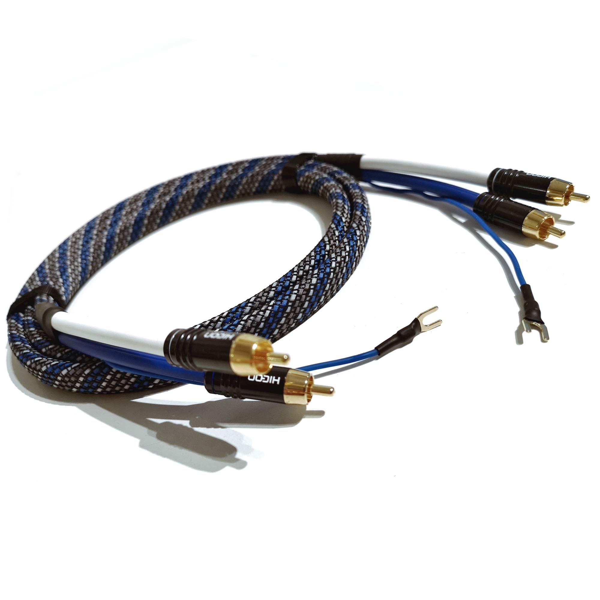 Cavo audio RCA Blue Edition da 1,5 m con cavo di massa lungo 1,6 m per giradischi Estate Cable Sinus Control cavo audio in tubo intrecciato – SC81-K3-V-Blue-0150