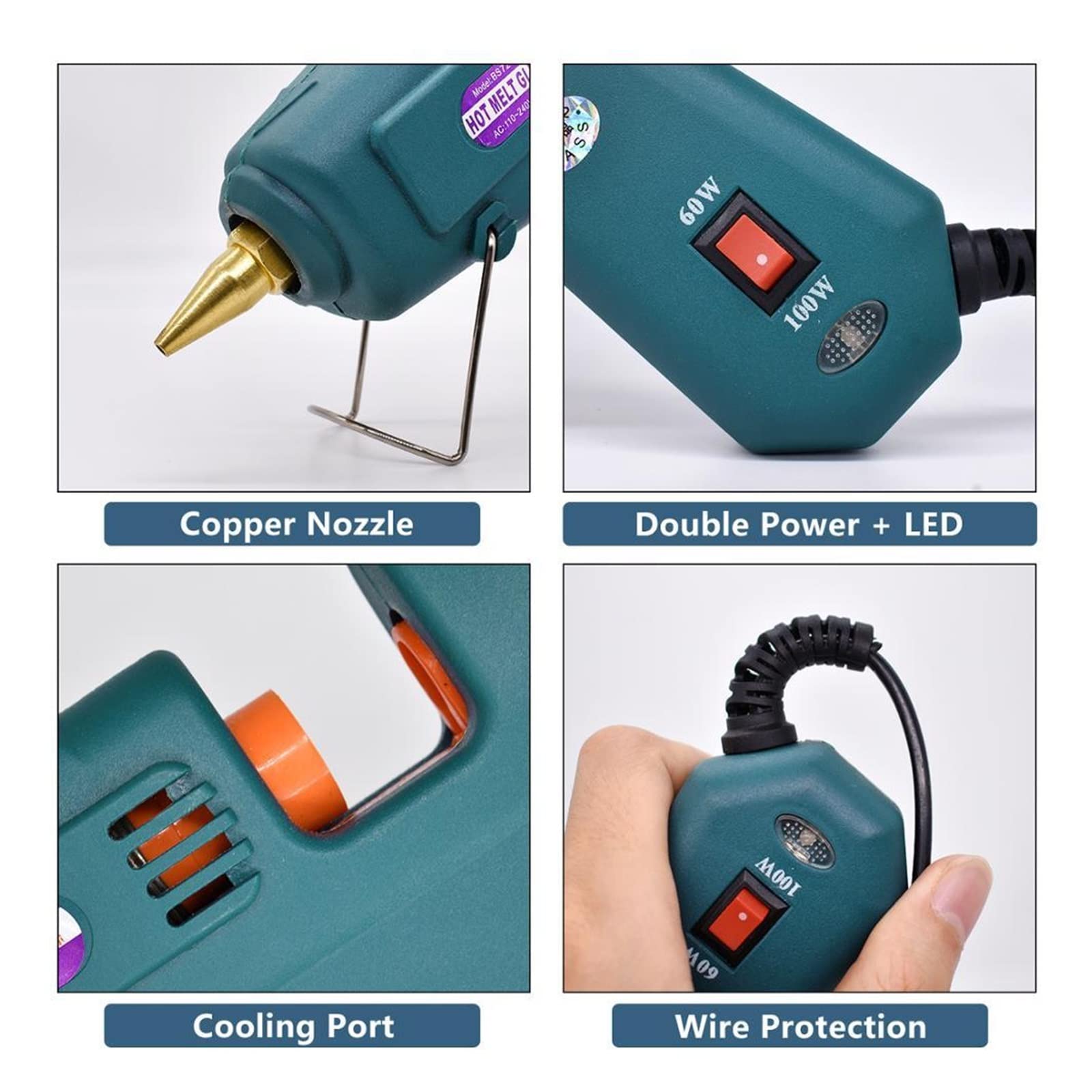 Pistolet do klejenia na gorąco 60/100W Dual Power pistolet w wysokiej temperaturze gospodarstwa domowego, użyj 11mm kleje sztyfcie z 5 szt. Dyszy Szybkie Niezawodne Klejenie(SET-8)