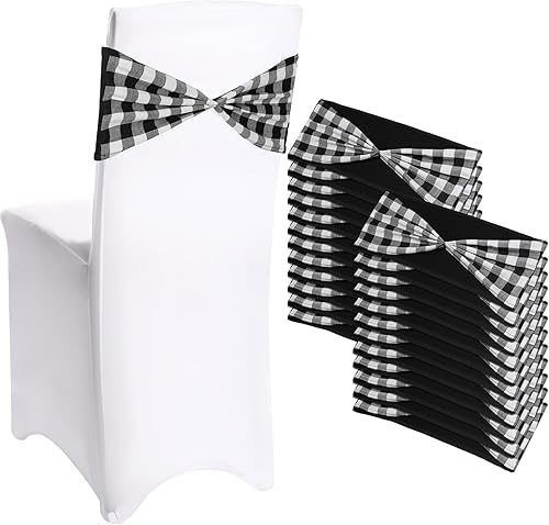 Vista 7 de Newwiee Bandas elásticas de arpillera para silla, de lino y elastano, lazos para sillas de comedor de boda, comedor, banquete, evento, fiesta, como