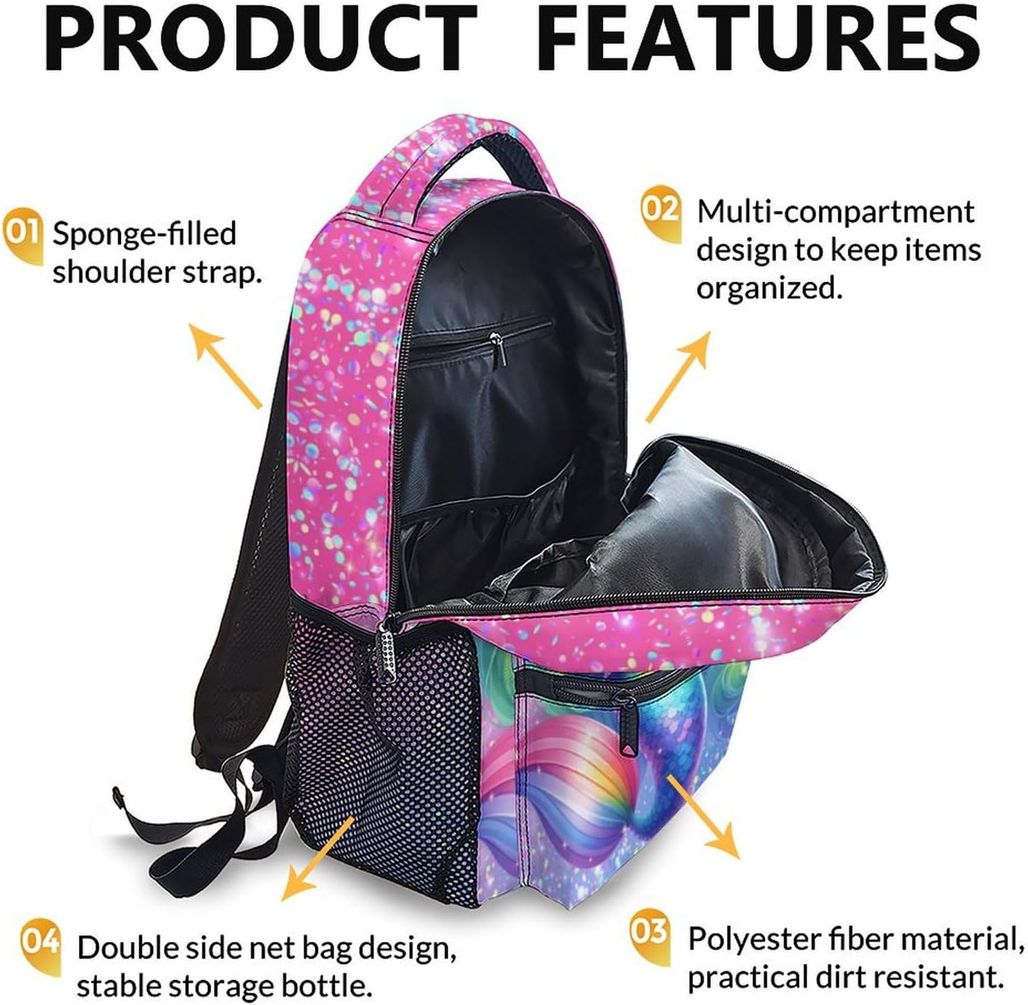 Backpacks for Girls, Mermaid School Backpack for Kids 6-8, Back to School Supplies, 17'' Large Capacity Lightweight Animals Bookbag Gifts for Kindergarten Preschool Elementary - Image 3