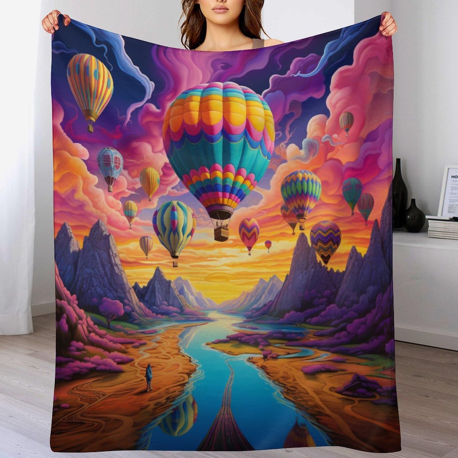 Couverture montgolfière toutes saisons pour canapé et voyage en flannel