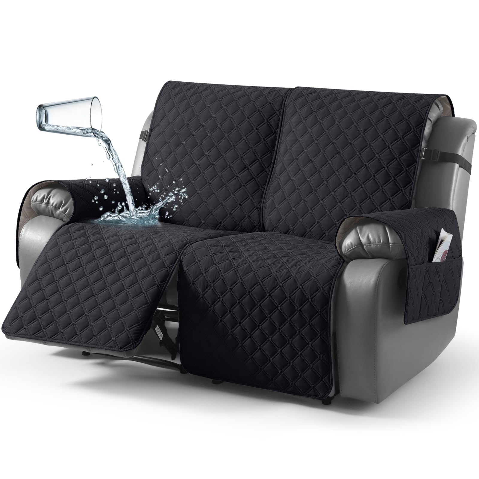 TAOCOCO 100% Waterproof Recliner Couch Covers, Recliner Sofa Covers with Leg Straps, 1-Piece Washable Reclining Sofa Cover with Pocket Couch Protector