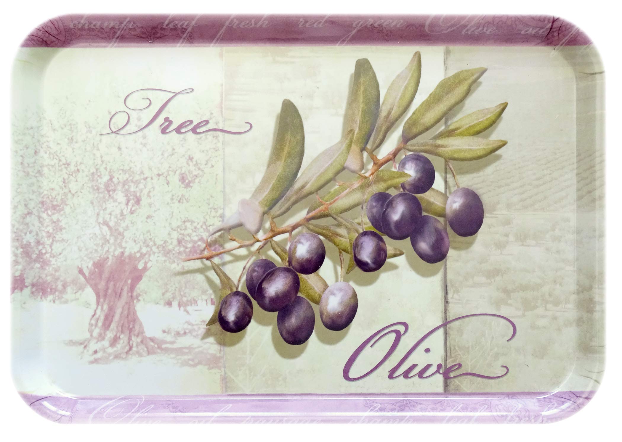 Lashuma Rectangular Melamine Tray Printed Design Plastic Olive Tree 38 x 26 cm
