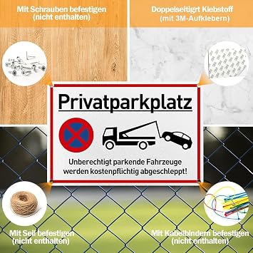 Parken Verboten Sign 30 x 20 cm Aluminium Warning Sign with Self-Adhesive and 4 Drill Holes The Violating Vehicle Will Be Towed At The Cost of the Owner