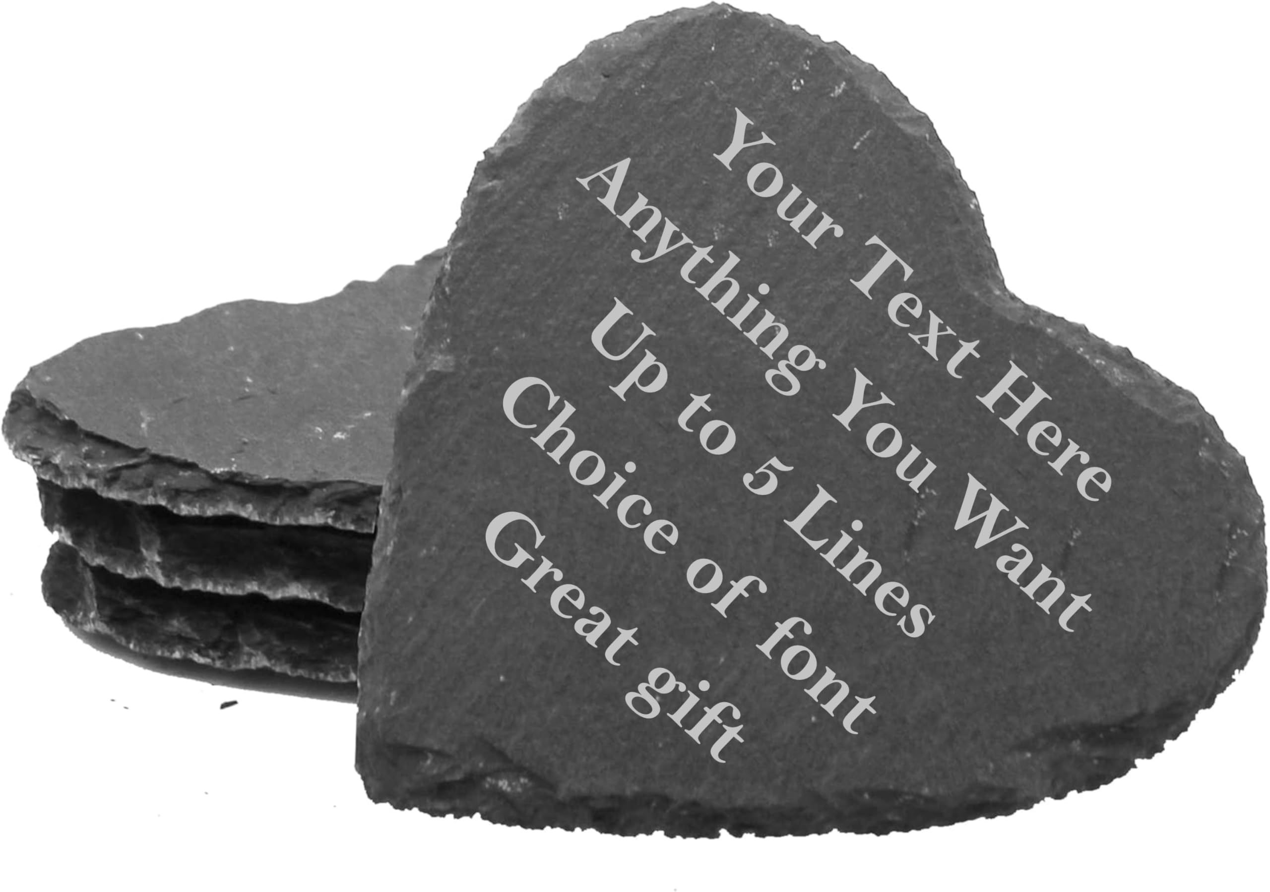 PB TECH Personalised Engraved Slate Coaster/Placemat- Any Text/Message Engraving - Heart,Hexagonal,Round or Square - Custom Gift for Birthday, Anniversary, New Year or Christmas -100mm (Heart)