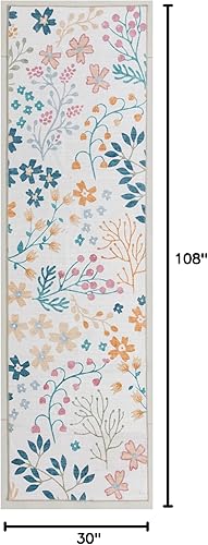 Miniatura 2 de Phyllis - Alfombra moderna de 2 pies 6 pulgadas x 9 pies, lavable, con diseño floral, antideslizante, alfombra colorida que no desprende pelo, para
