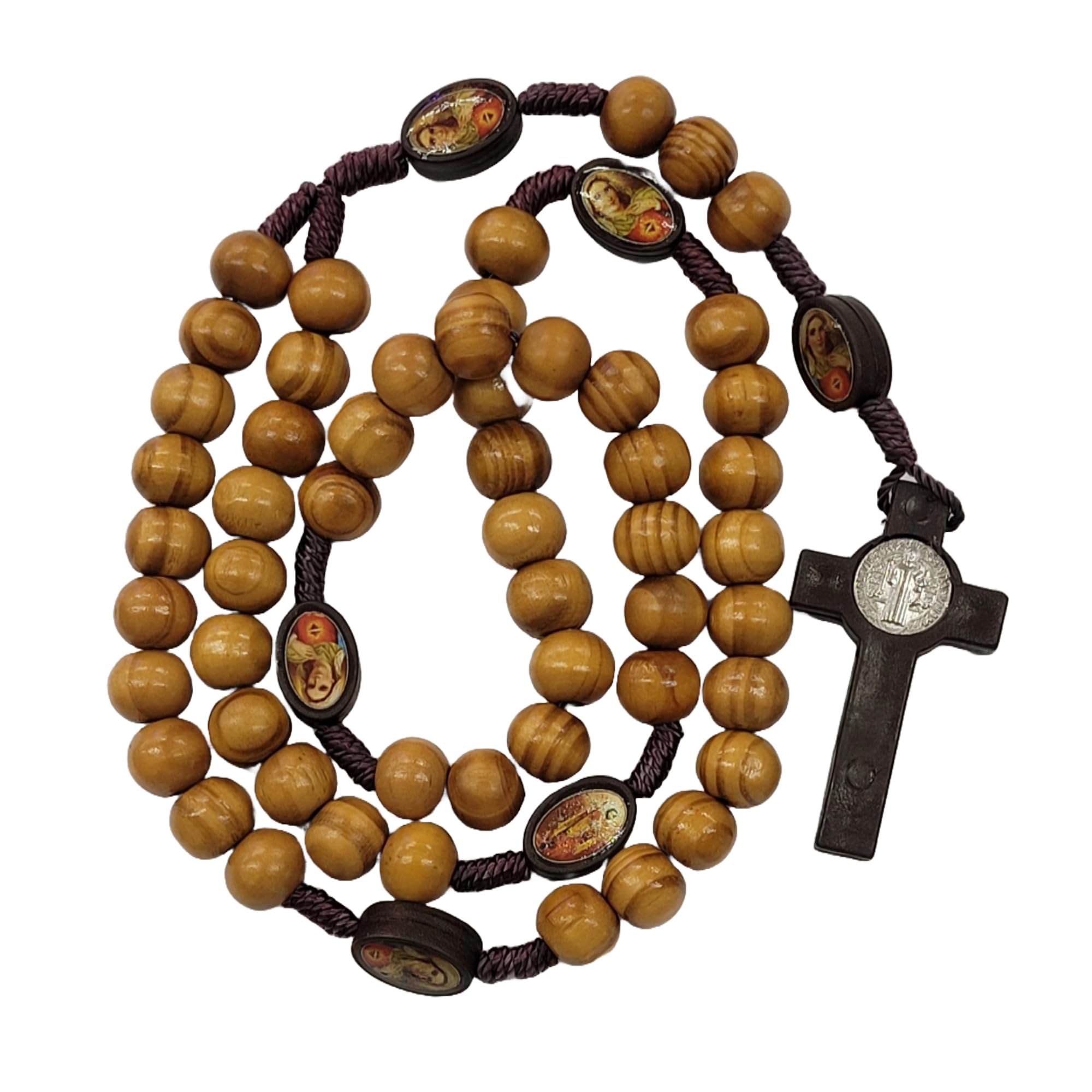 Dark Brown Wooden Rosary with Jesus Mary Medals After Every Decade