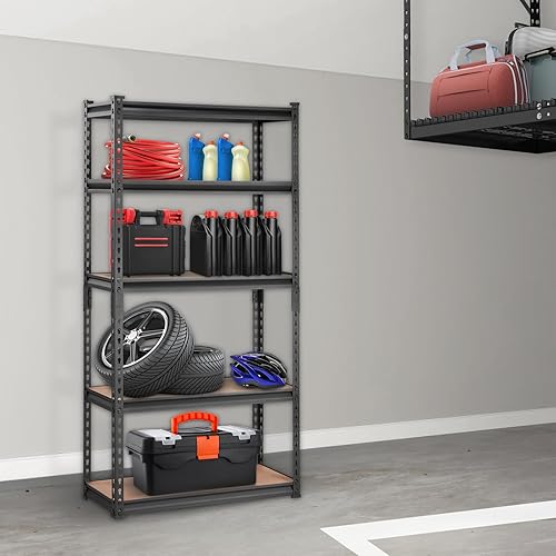 Miniatura 2 de VEVOR Estantería de almacenamiento, 5 niveles ajustables, capacidad de 2000 libras, estantes de garaje resistentes, organizador de metal, negro, 30
