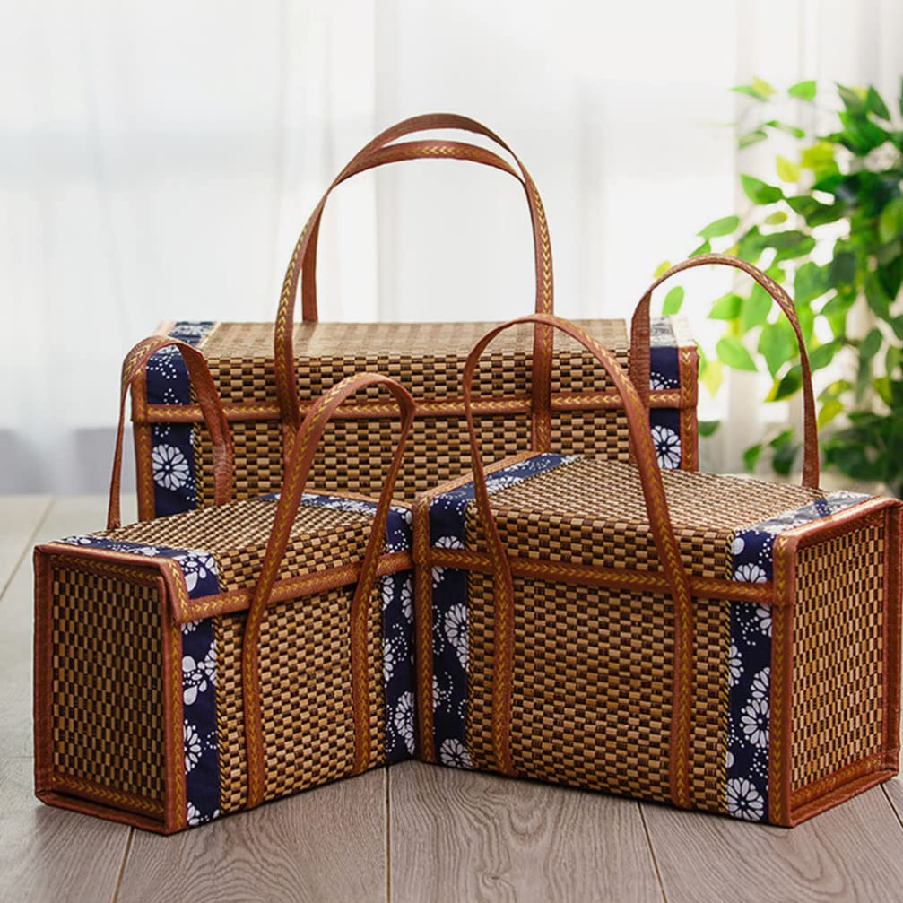 Cesta de picnic for tejer, soporte for frutas: cesta de pan de mano, postre, aperitivos, contenedor, nuez, organizador de repostería for cocina, viajes, recepción, suministros de comedor.(35X22X18CM)