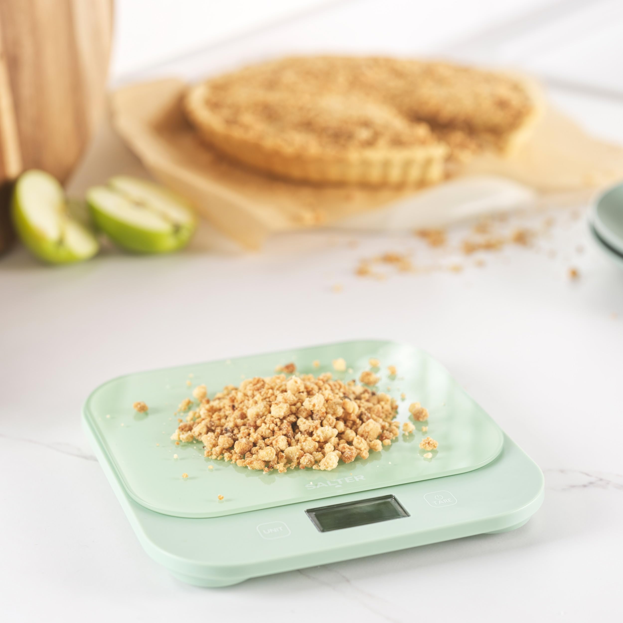 Salter British Bakes Cyfrowa waga kuchenna, 10 kg, dokładność 1 g | Tarowanie Add & Weigh, tryb płynów, wodoodporna, zmywalna, platforma ze szkła hartowanego, podświetlany wyświetlacz