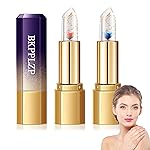 BKPPLZP 2 Pack Crystal Flower Jelly Lipstick,Magic Color Changing Lipstick,PH Clear Temperature Color Changing Lip Gloss,Lip Balm,Long Lasting Nourishing Moisturizing Lip Stick Set H01+02