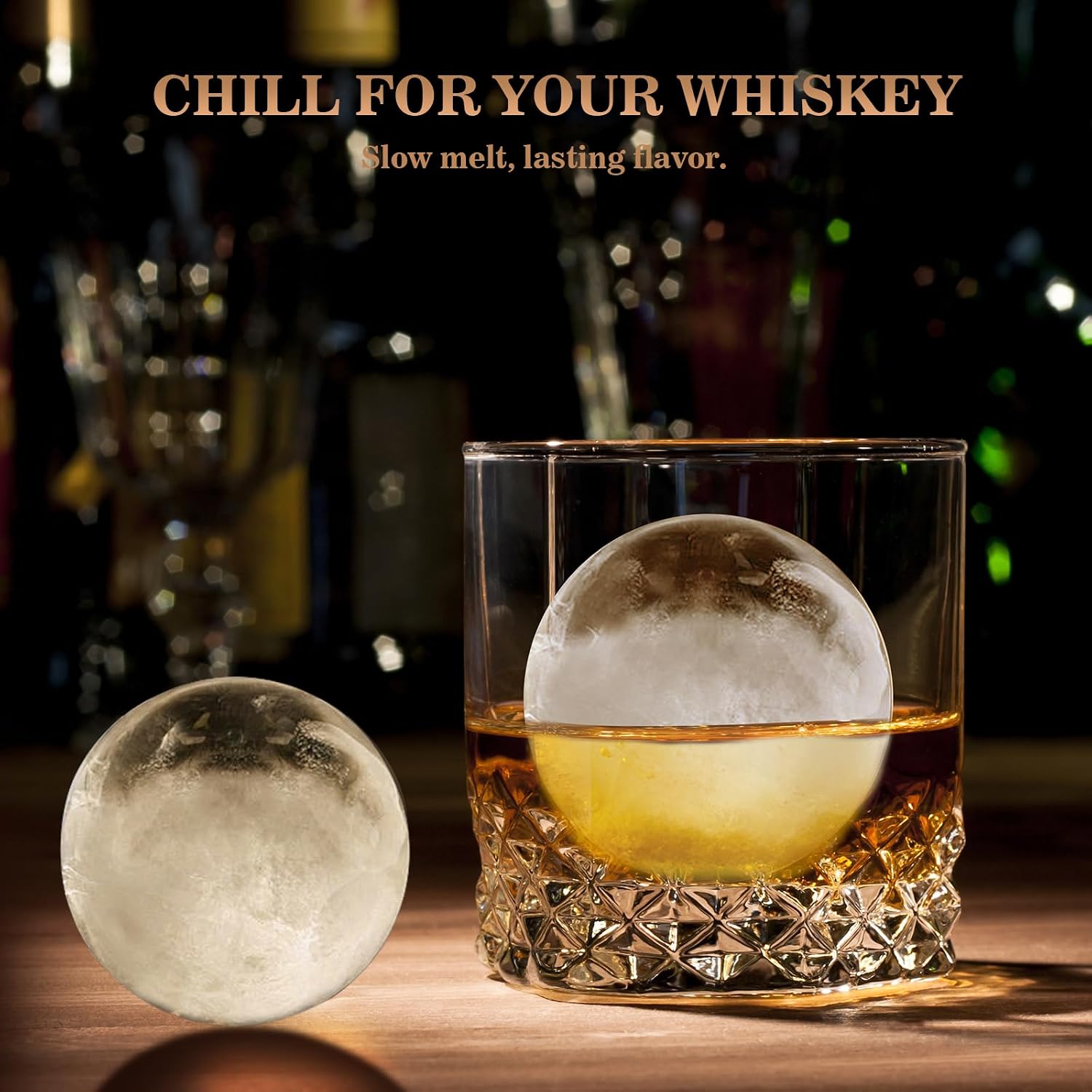Whiskey Ice Cubes Mold 2 Pack - Round Ice Cube Mold & Ice Ball Maker Set with Storage Bin, Ice Cube Trays with Lid, Tongs for Bourbon & Cocktails, Gifts for Whiskey Lover image 2