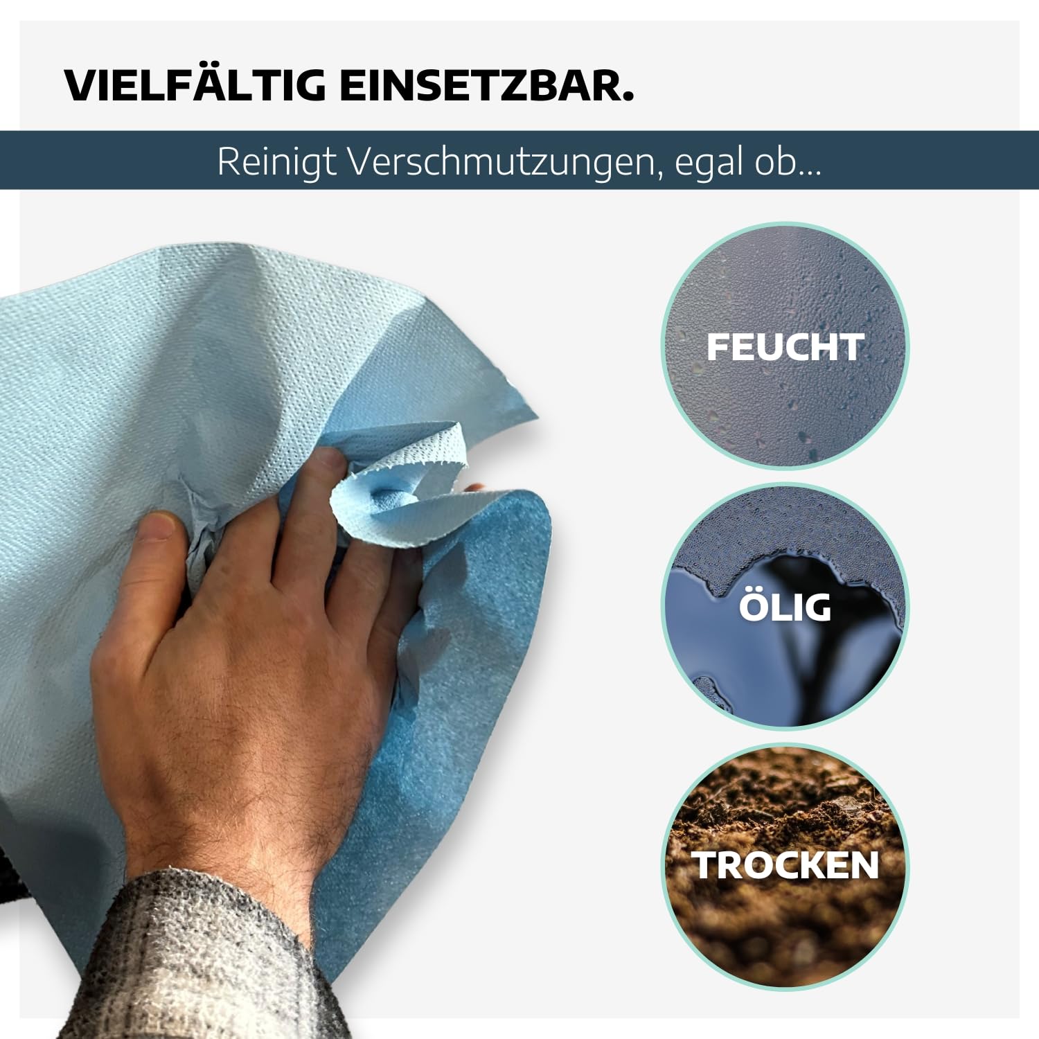 4 x Putztuchrolle blau I 3-lagig-verleimte Papierrolle-Werkstatt mit 500 Abrissen I saugstarke Putzpapierrolle I reißfeste Mehrzwecktücher aus 100% Recyclingmaterial I Werkstatt Tücher