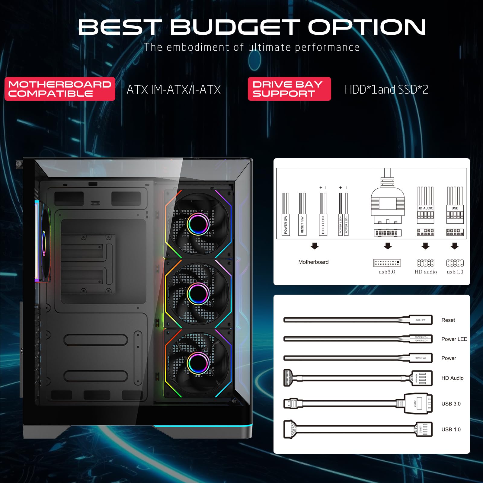 GAMEON Valkyrie X Mid Tower Gaming PC Case Nero con 4 ventole ARGB preinstallate, pannello laterale in vetro temperato, supporto ATX/M-ATX/ITX, 360 mm di raffreddamento a liquido, armadio da gioco ad
