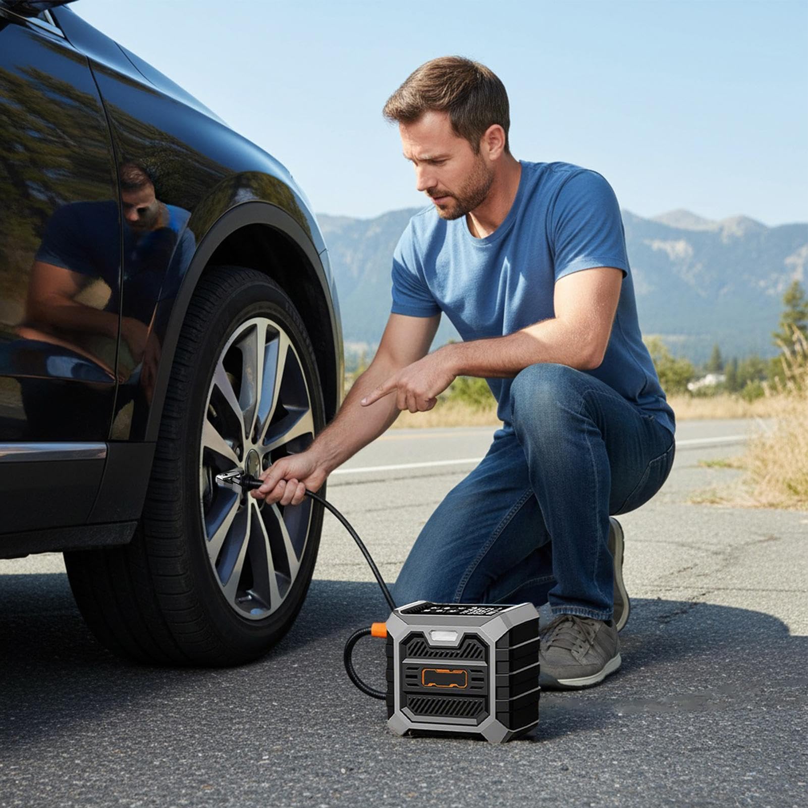 Compressore d'aria portatile per pneumatici, con display digitale automatico e spegnimento automatico, 150 psi, per berline, SUV, moto, minivan, pick-up