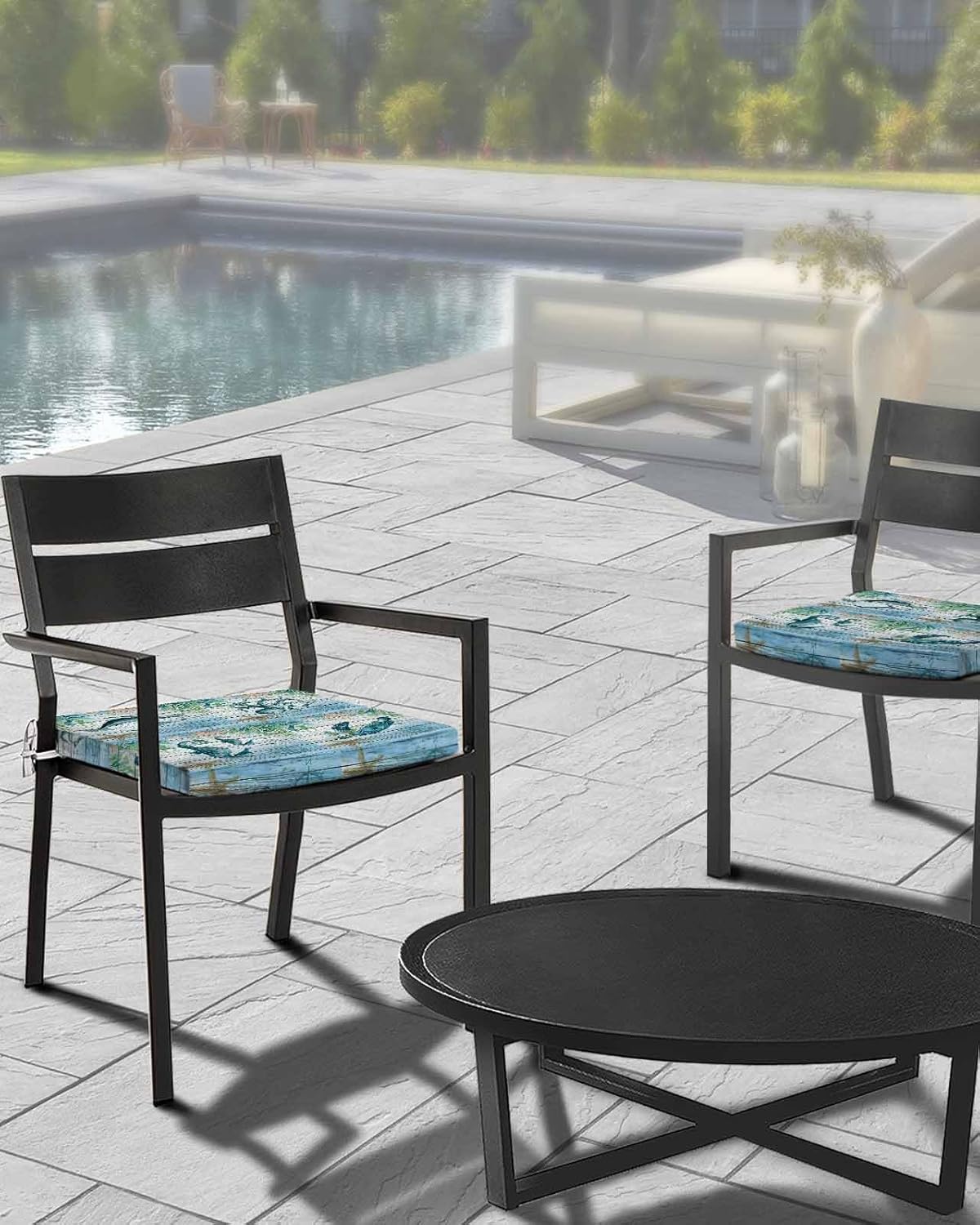 4 Pack Waterproof Patio Cushion Cover for Outdoor,Sea Life Turtle Seahorse Whale Octopus Washable Replacement Covers Furniture Seat Slipcover for Couch Sofa Chair,Underwater World on Wood,20x18in