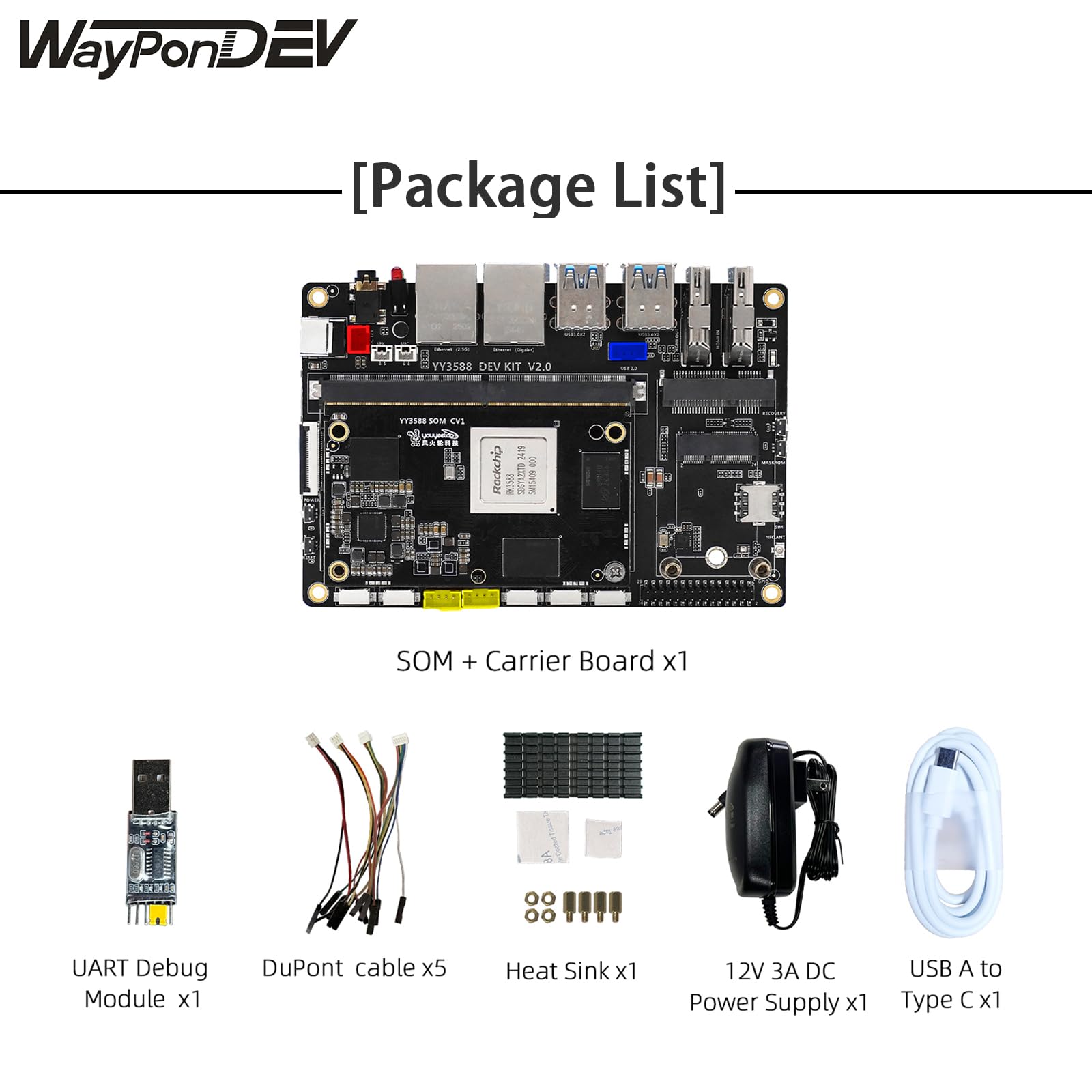 youyeetoo YY3588 AI Development Board, RK3588 Chip 8-Core ARM 6TOPs NPU, 32GB LPDDR4 RAM 256GB eMMC5.1, für industrielle Steuerung Edge AI Smart Terminal AI Tasks (Power Kit,4+32GB)