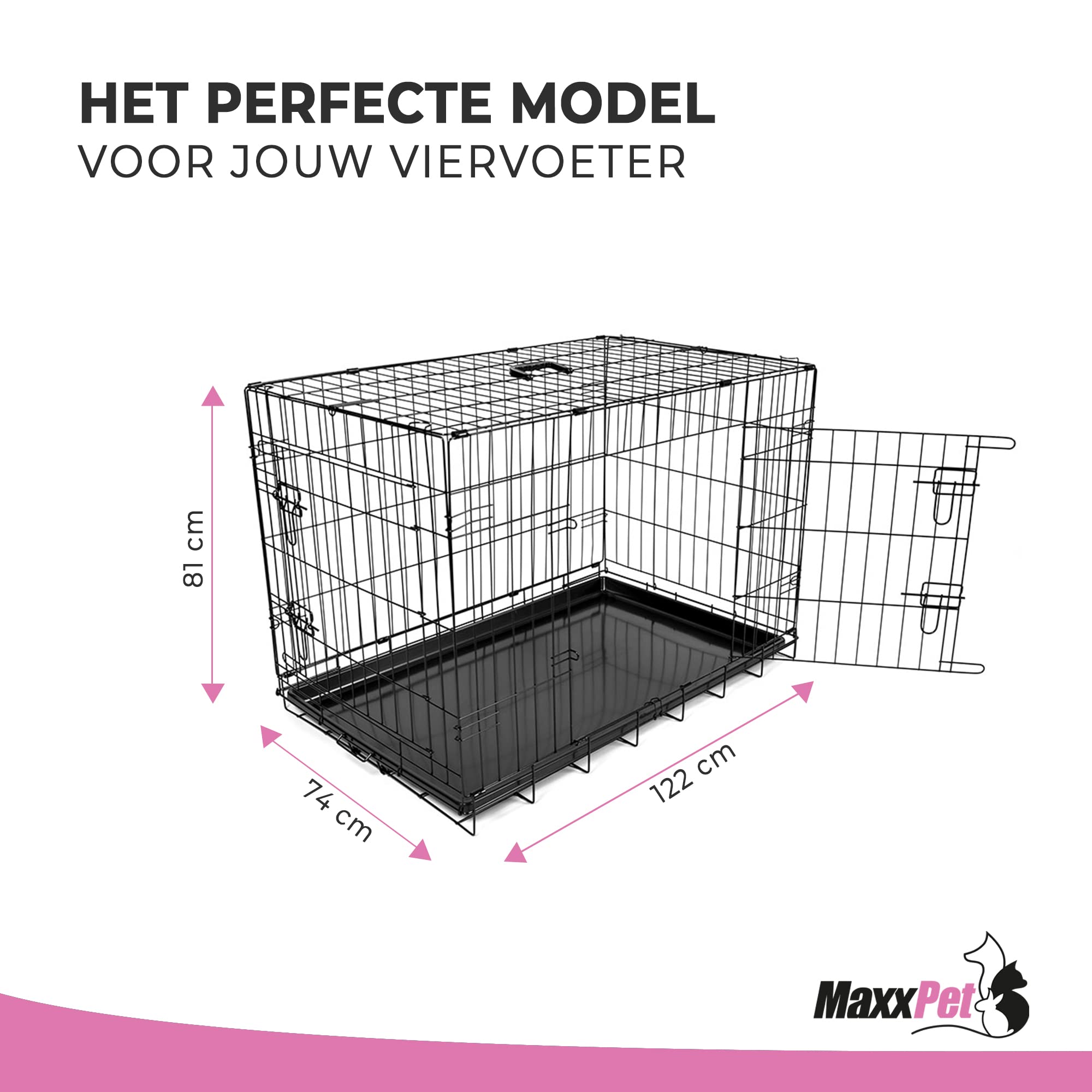 MaxxPet Cage pour Chien - Cage Pliable en Métal - Caisse de Transport Chien avec 2 Portes- Niche pour Interieur - avec Plaid Luxueux - Convient pour Le Transport - 122x74x81 cm - Noir