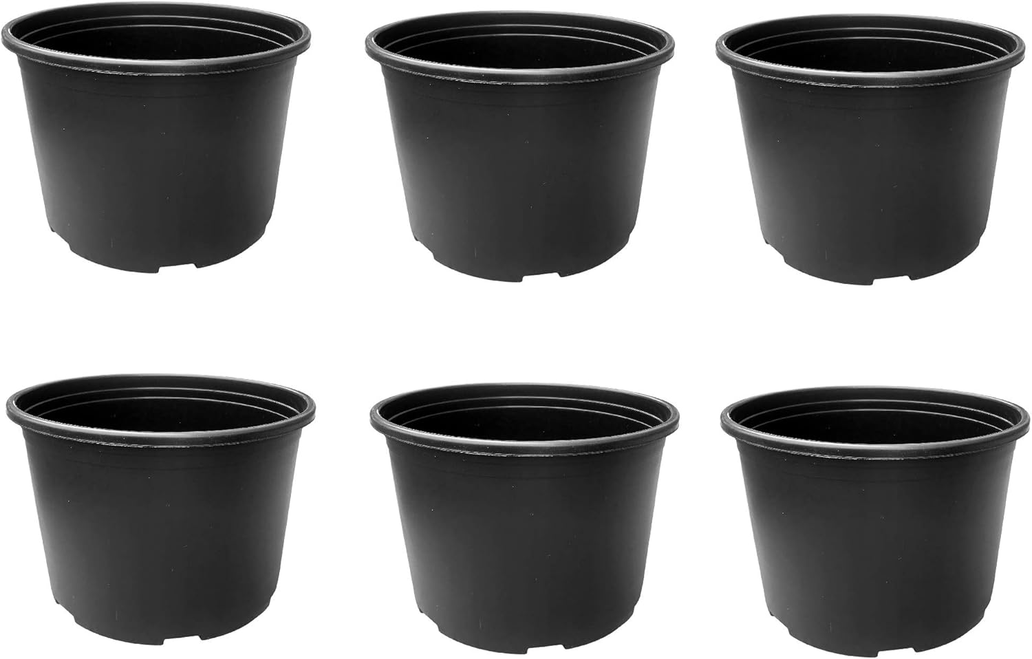6 pcs / 1.0 Trade-Gallon Diameter 7.1 Black Plastic Shallow Pots for Flower,Vegetables, Succulent Plants Nursery in The Garden Indoor Outdoor