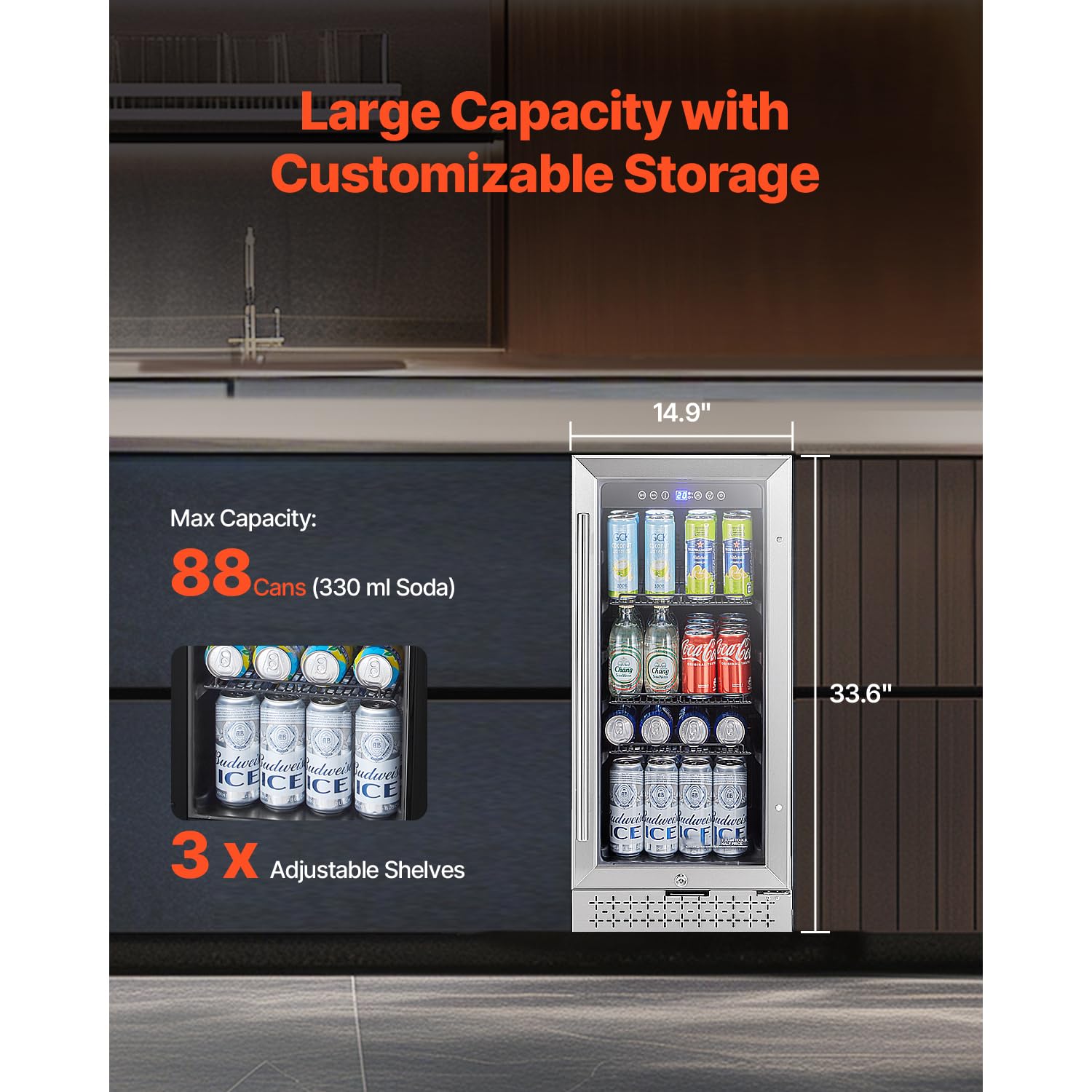 Happybuy 88 Can Beverage Refrigerator Cooler, Mini Fridge With Glass Door, Adjustable Shelves, Digital Temperature Control, Built-In Or Freestanding For Home, Office, Or Bar Use on Fridge.com - View 2