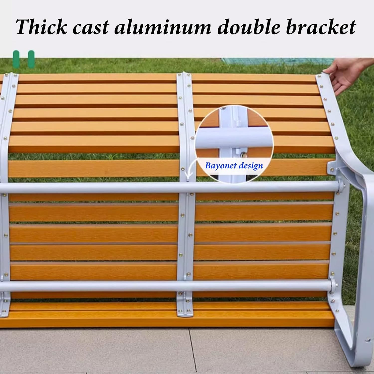 Outdoor Bench, Garden Bench, Patio Metal Bench, Park Patio Seat, Weatherproof Garden Bench, Slatted Seat for Garden Backyard Poolside Balcony, 59inch