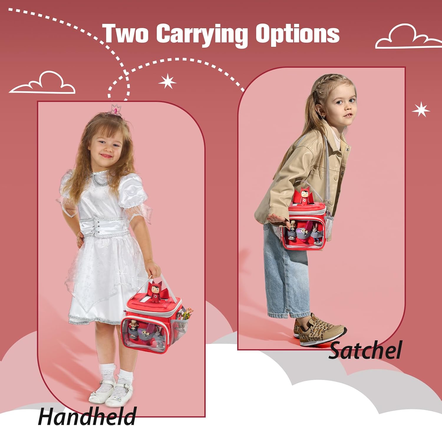 Hautton Carrying Case for Toniebox, Portable Storage Travel Bag for Tonies Figures Charging Station with Shoulder Strap Handle and Toniebox Ears Cover -Red - Image 5