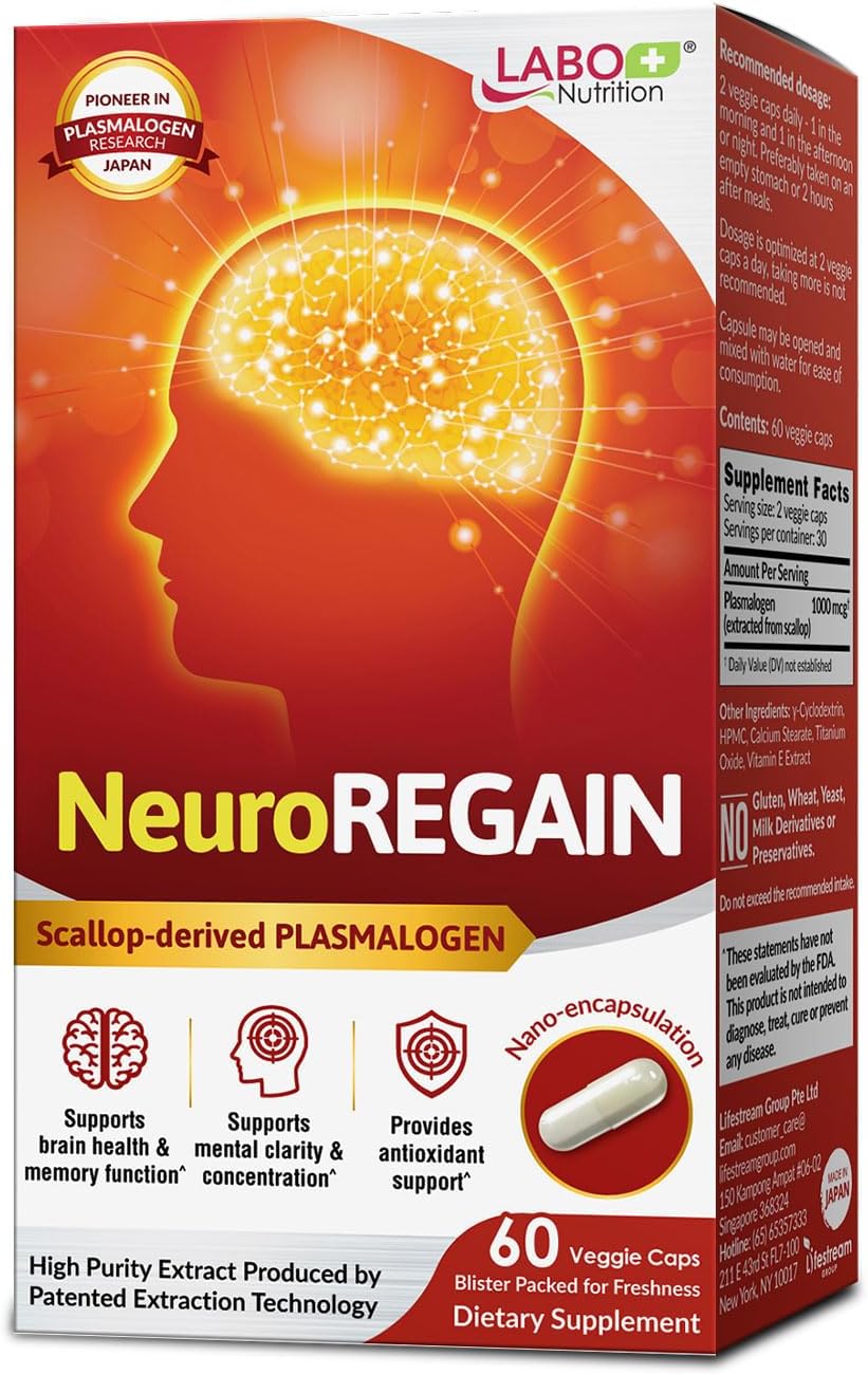 NeuroREGAIN - Scallop-derived PLASMALOGEN for Brain Deterioration, Memory, Alertness, Learning, Concentration and Other Cognitive Functions โ Suitable for Seniors, Adult Men & Women
