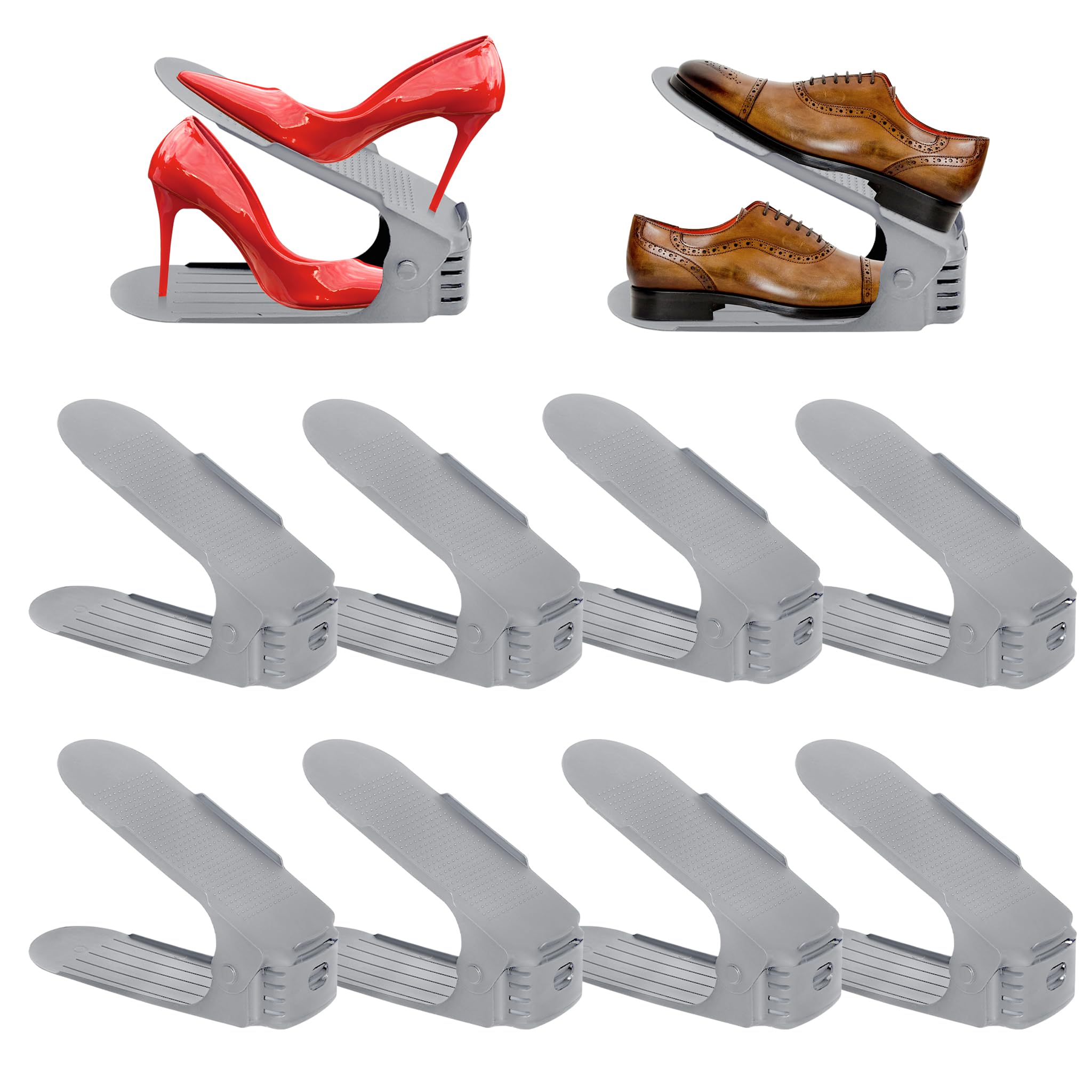FIVMEN Set di 10 fessure per scarpe regolabili in PP antiscivolo, portascarpe regolabili in altezza, salvaspazio, organizer per scarpe per la casa, doppio strato (grigio)