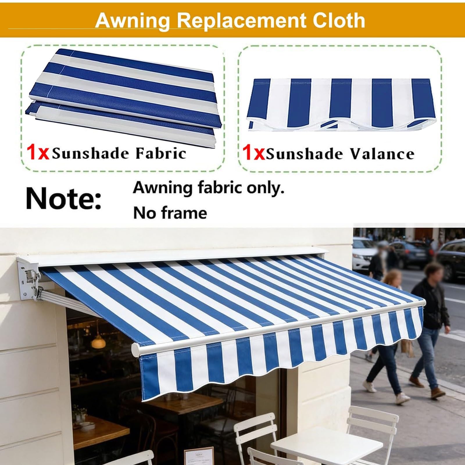 Tessuto di Ricambio per Tenda da Sole da Giardino con Retrattile Manuale, Tessuto di Ricambio per Tenda da Esterno, Telo di Ricambio per Tenda Parasole Retrattile
