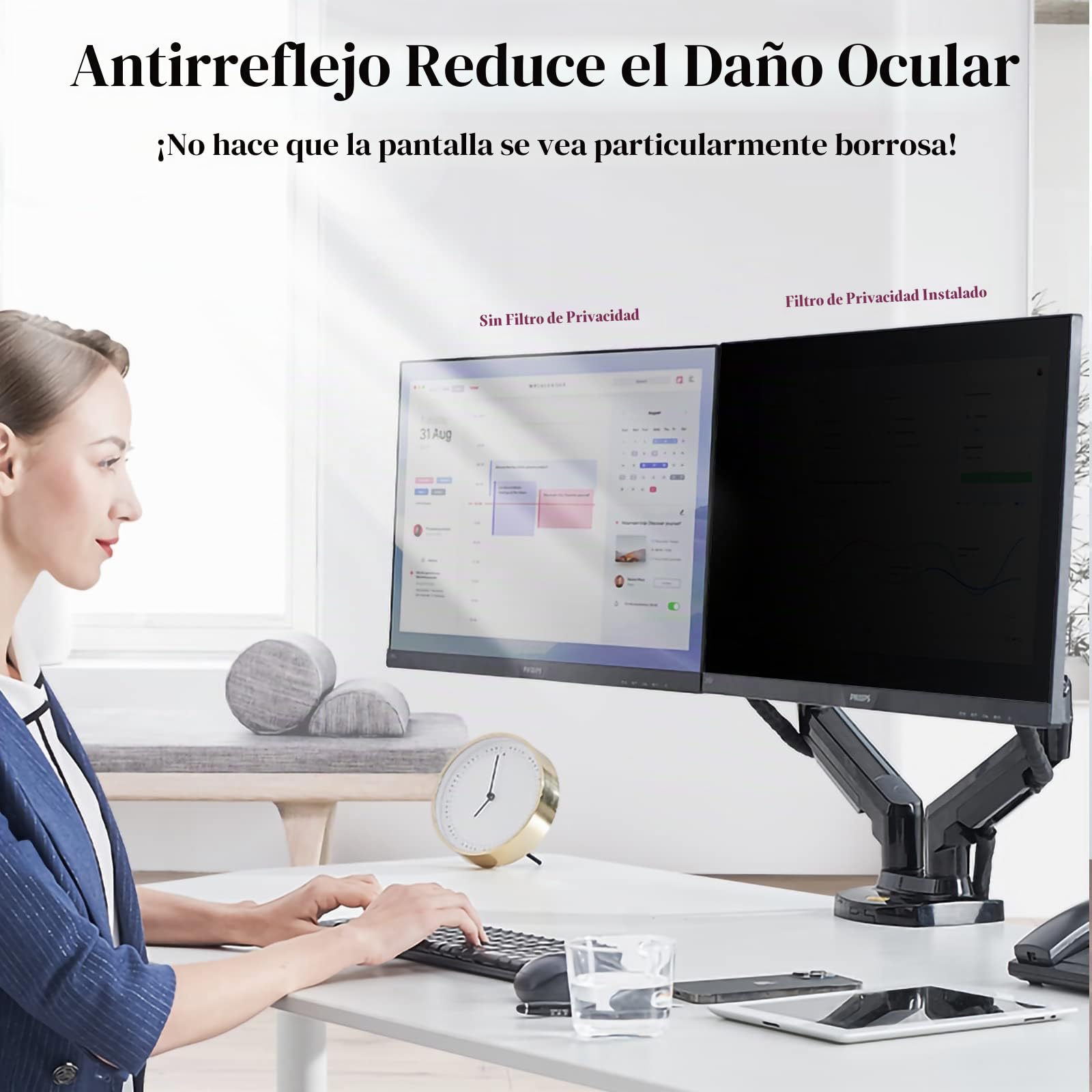 PYS Pantalla de privacidad de 32 pulgadas para monitor de computadora de pantalla ancha 16:9, protector de filtro de pantalla fácil de quitar, antirreflejos y luz azul, película protectora